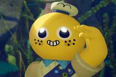 A smiley yellow man salutes in Peak